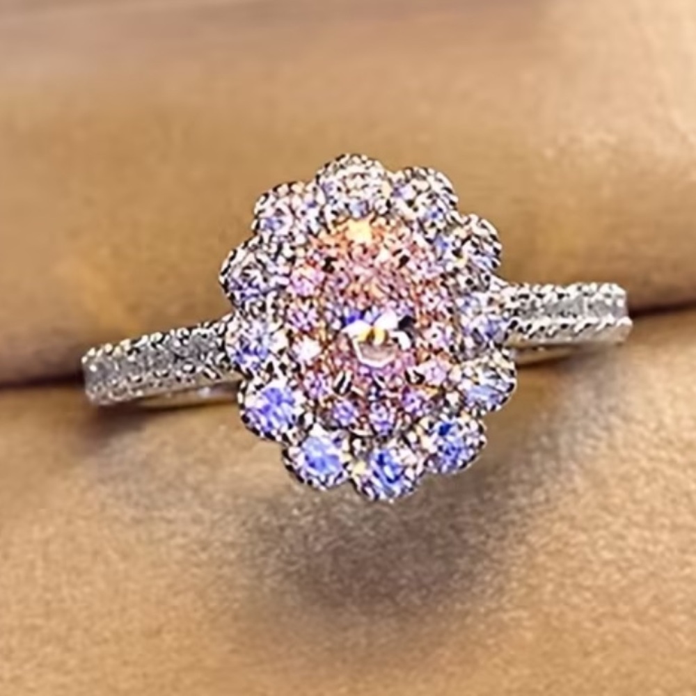 🆕 Beautiful Pink Moissanite Gemstone and Silver Engagement Band Ring - SIZE 7 - Picture 7 of 17